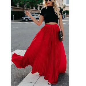 Red pleated skirt